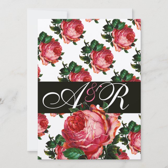 INVITACIÓN HERMOSO MONOGRAMA DE ROSA ROSA ROSA DE ROSA ROSA (Anverso)