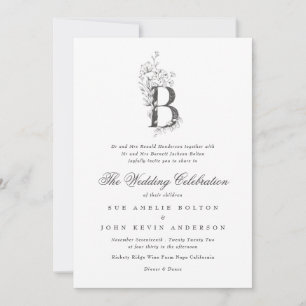 Invitación Hermoso Monograma Floral 'B' Boda esbozado