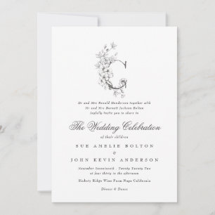 Invitación Hermoso Monograma Floral 'C' Boda esbozado