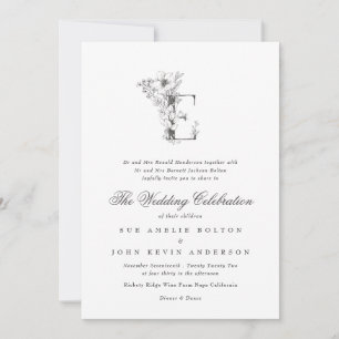 Invitación Hermoso Monograma Floral 'E' Boda esbozado