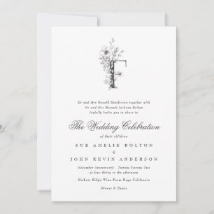 Invitación Hermoso Monograma Floral 'F' Boda esbozado