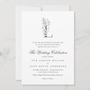 Invitación Hermoso Monograma Floral 'L' Boda esbozado