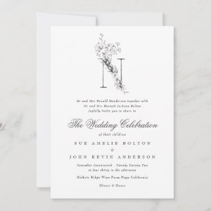 Invitación Hermoso Monograma Floral 'N' Boda esbozado