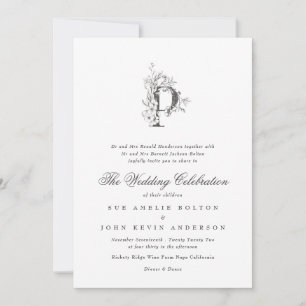 Invitación Hermoso Monograma Floral 'P' Boda esbozado