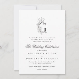 Invitación Hermoso Monograma 'G' Floral Boda esbozado