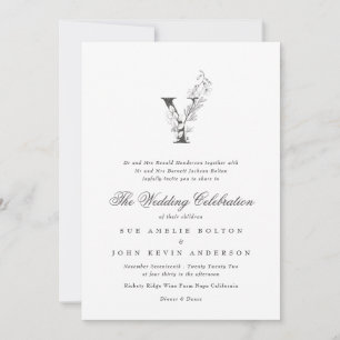Invitación Hermoso Monograma 'Y' floral Boda esbozado