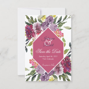 Invitación Hermoso morado y rosa floral salvar la fecha