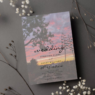 Invitación Hermoso naranja amarillo al atardecer boda