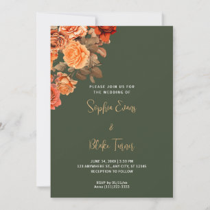 Invitación Hermoso Naranja Floral Bouquet Boda Verde