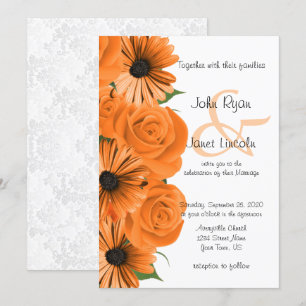 Invitación Hermoso Naranja Rosa y Boda Daisy