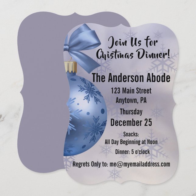 Invitación Hermoso ornamento azul Bobble en una cinta de seda (Anverso / Reverso)