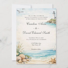 Invitación Hermoso Paisaje Costero Marino Pintado a la Acuare