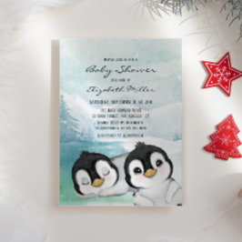 Invitación Hermoso paisaje de nieve de los pingüinos Baby Sho
