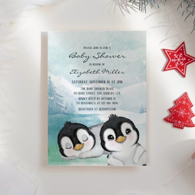 Invitación Hermoso paisaje de nieve de los pingüinos Baby Sho (Subido por el creador)