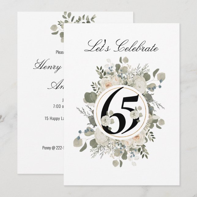 Invitación Hermoso Pastel Floral 65º ANIVERSARIO (Anverso / Reverso)