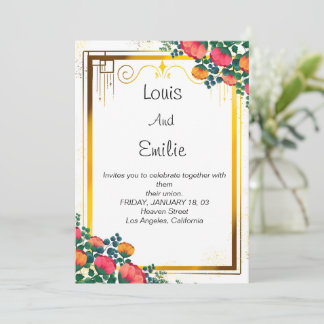 Invitación Hermoso Patrón Floral Dorado Elegante
