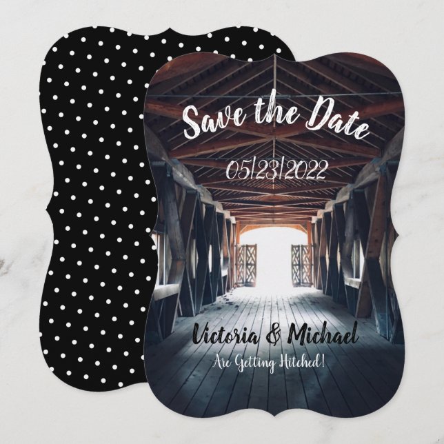 Invitación Hermoso Puente Rústico Cubierto Salva La Fecha (Anverso / Reverso)