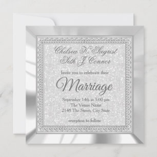 Invitación Hermoso Purpurina blanco, Boda satinado y plateado