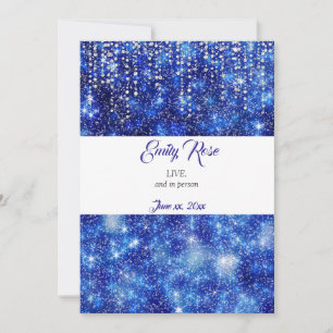 Invitación Hermoso Purpurina de espuma azul, Bat Mitzvah