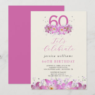 Invitación Hermoso Purpurina floral Cumpleaños