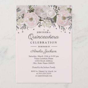 Invitación Hermoso Quinceanera Floral Rosa Desvanecido Platea