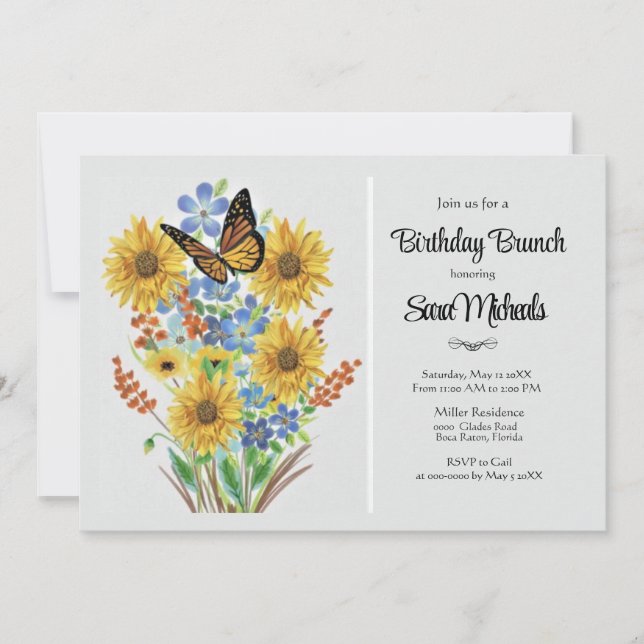 Invitación Hermoso ramo de flores cumpleaños Brunch  (Anverso)