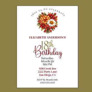 Invitación Hermoso ramo de flores de otoño para 18 cumpleaños