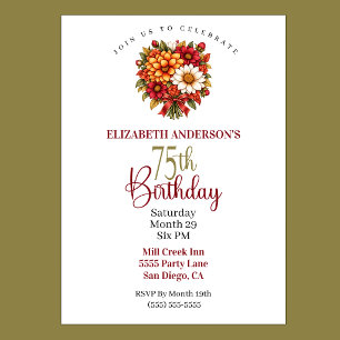 Invitación Hermoso ramo de flores de otoño para 75 cumpleaños