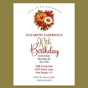 Invitación Hermoso ramo de flores de otoño para 90 cumpleaños