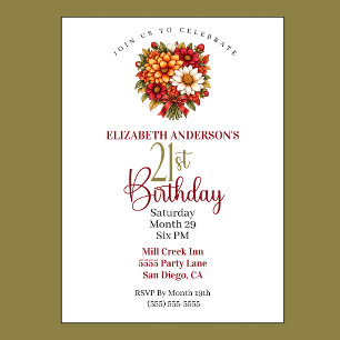 Invitación Hermoso ramo de flores de otoño para cumpleaños 21