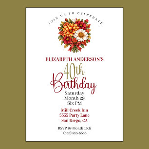 Invitación Hermoso ramo de flores de otoño para cumpleaños 40