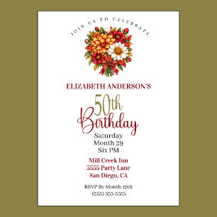 Invitación Hermoso ramo de flores de otoño para cumpleaños 50