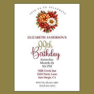 Invitación Hermoso ramo de flores de otoño para cumpleaños 99