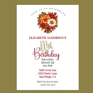 Invitación Hermoso ramo de flores de otoño para cumpleaños nú