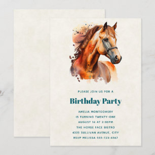 Invitación Hermoso retrato de caballo alazán de cumpleaños