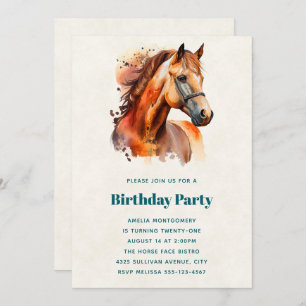 Invitación Hermoso retrato de caballo sorrel cumpleaños