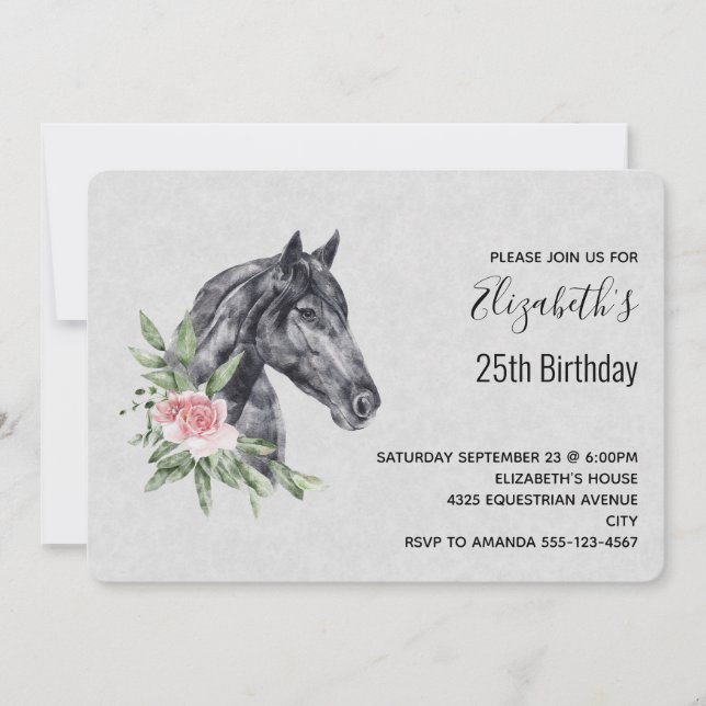 Invitación Hermoso retrato de cabeza de caballo acuarela Cump (Anverso)