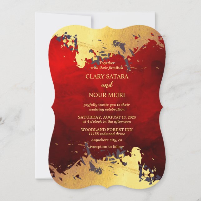 Invitación Hermoso romance rojo y dorado elegante (Anverso)
