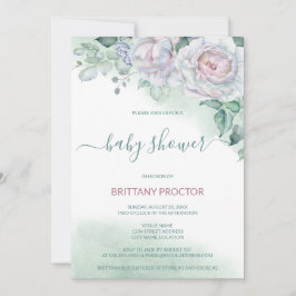 Invitación Hermoso Rosa de acuarela Delicada Baby Shower