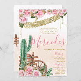 Invitación Hermoso Rosa de Cactus Charro Occidental Quinceane