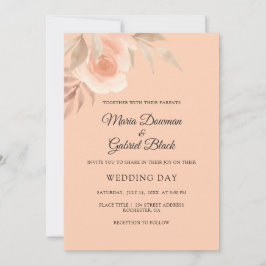 Invitación Hermoso rosa de melocotón. Boda de flores de jardí
