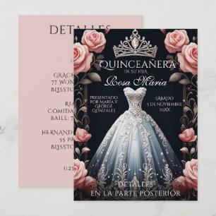 Invitación Hermoso Rosa español de Quinceañera