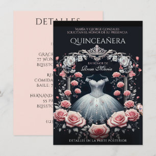 Invitación Hermoso Rosa español de Quinceañera