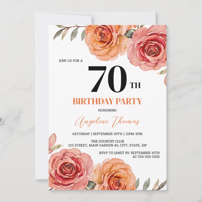 Invitación Hermoso Rosa Naranja Rojo (Anverso)