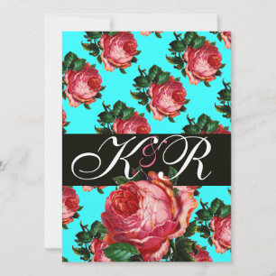 INVITACIÓN HERMOSO ROSA ROSADO AQUA AZUL VERDE FLORAL MONOGRA