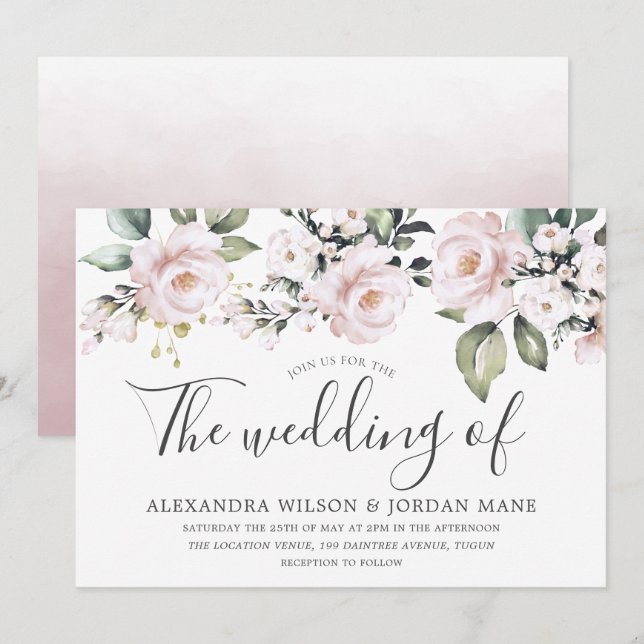 Invitación Hermoso Rosa Rubor Boda rosa (Anverso / Reverso)