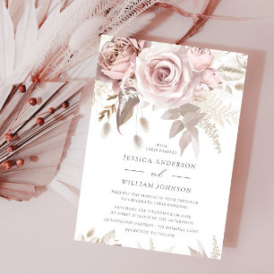 Invitación Hermoso Rosa Rubor Dusty y Boda de Marfil
