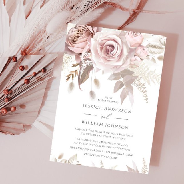 Invitación Hermoso Rosa Rubor Dusty y Boda de Marfil (Subido por el creador)