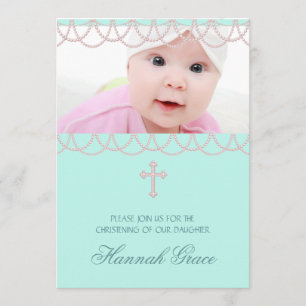 Invitación Hermoso rosa y azul teal foto bautizo