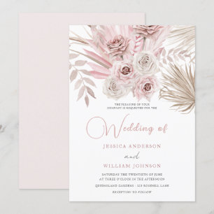 Invitación Hermoso Rosa y Boda de Rubor Ivory Boho